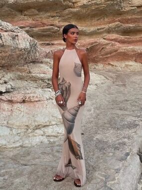 ZARA Dress With Shells Print NWT sz M